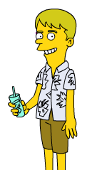 A computer's depiction of an artists rendering of Frank as a Simpson's beach bum.